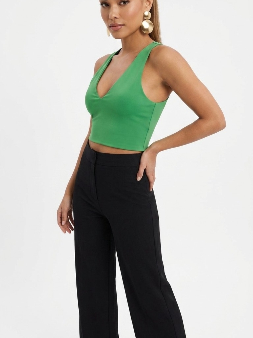 Forever 21 Bright Green V-Neck Tank Top
